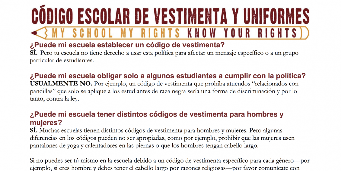 C digo Escolar de Vestimenta y Uniformes ACLU of Northern CA